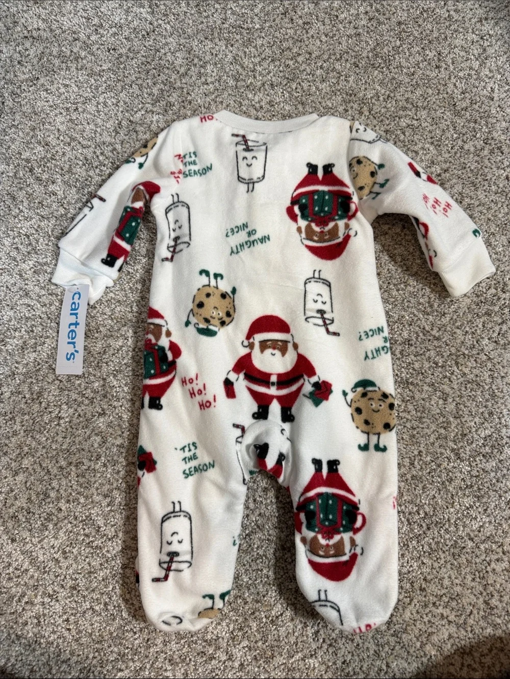 Carter's Cream Holiday Santa & Cookie Footed One-Piece 3M